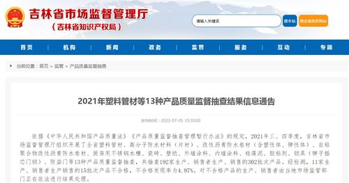 2021年吉林省塑料管材等13种产品质量监督抽查结果信息通告及网络与信息安全软件开发保障工作
